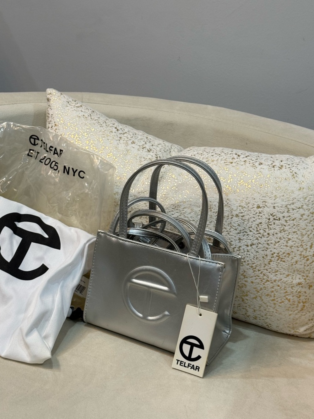 Telfar Metallic Silver Small Tote